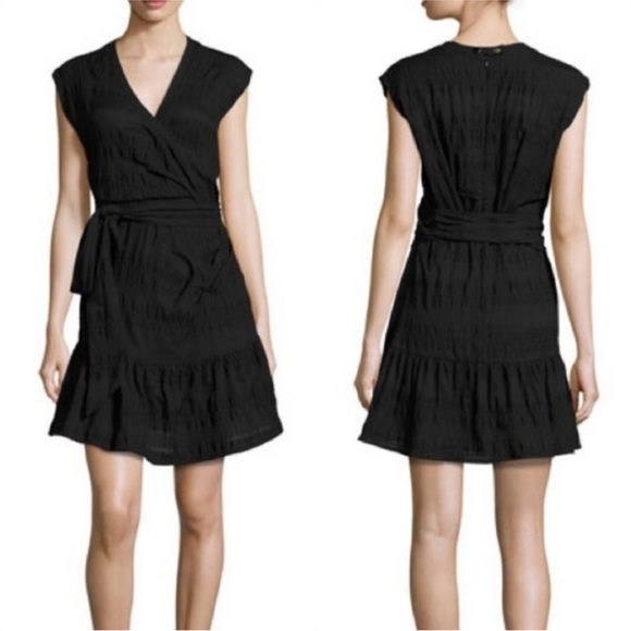 Veronica Beard Dresses & Skirts - Veronica Beard Shadow Extended Shoulder Shirred Ruffle Wrap Minidress Black Sz 6